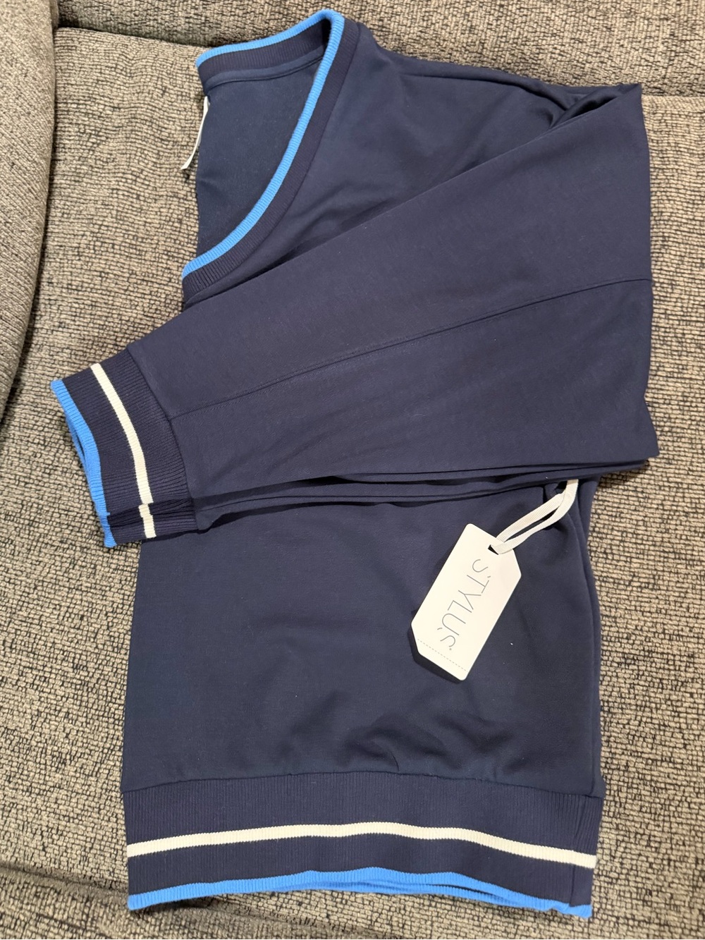 Navy Blue Crewneck Sweater with Light Blue & White Trim NWT